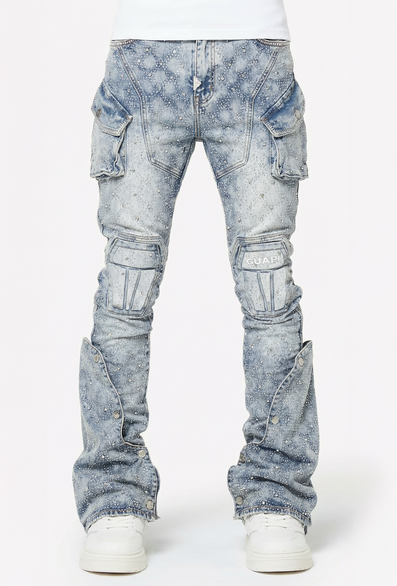 GUAPI JEANS (Aqua Blue Coffin Arc Embellished Denim)