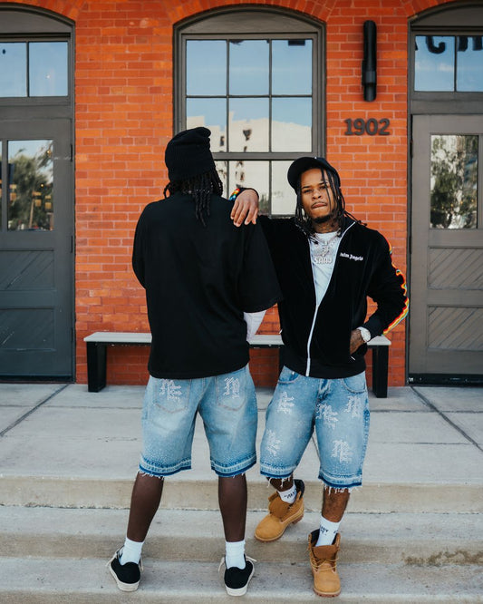 Mixed Emotions ME' Rhinestone Denim Shorts