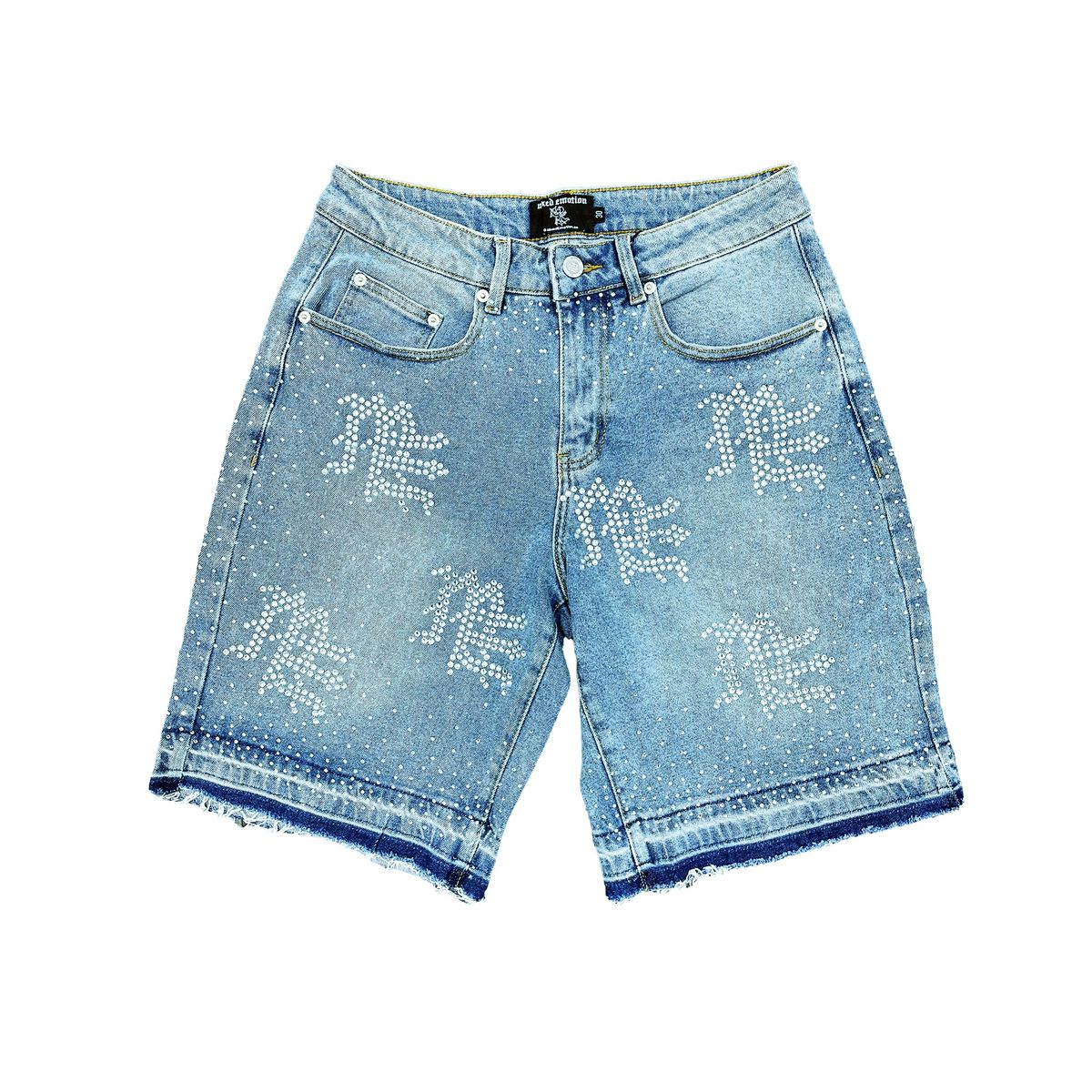 Mixed Emotions ME' Rhinestone Denim Shorts