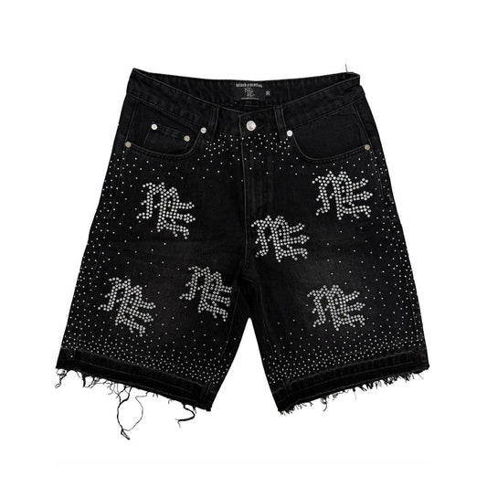 Mixed Emotions Black “ME” Rhinestone Denim Shorts